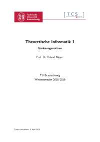 Vorlesungsnotizen zur Theoretische Informatik 1 | TU Braunschweig