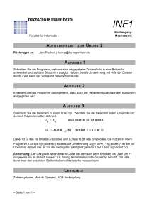 Aufgabenblatt Informatik | Hochschule Mannheim