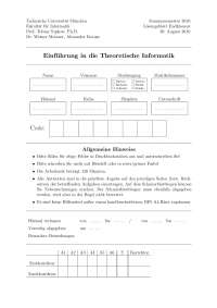 L ̈osungsblatt Endklausur zur Einfuhrung in die Theoretische Informatik | TU München