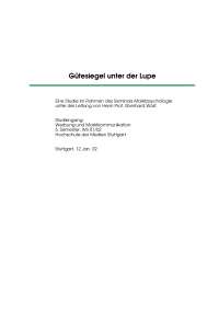 Marktstudie „Gütesiegel unter der Lupe“ Marktpsychologie WS 01/02