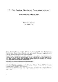 C / C++ Syntax: Eine kurze Zsfg. Informatik für Physiker