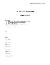 System Biology Midterm Exam -  Fall 2012 - MIT
