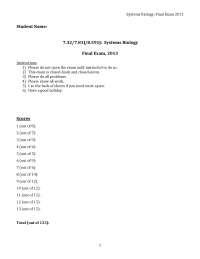 Systems Biology Final Exam: 13 Problems | Fall 2013 MIT