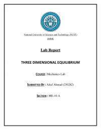 Lab Report - 3D Equilibrium Engineering Dynamics - Docsity