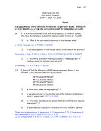 Population Genetics Exam 1 with Solved Problems | ANSC 446