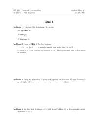 Theory of Computation Quiz 1: 4 Problems to Solve | ECS 120
