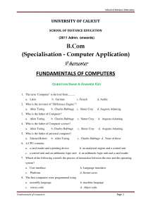 Fundamentals of Computers Question Bank & Answer Key