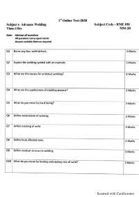 Question paper of advance welding