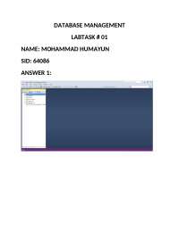 DATABASE MANAGEMENT SYSTEM LAB TASK - Docsity