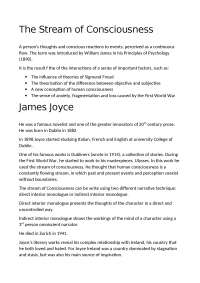 James Joyce - vita e opere - the Stream of Consciousness - Docsity