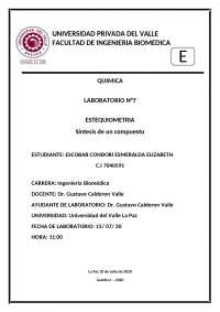 Informe de Laboratorio N°7: Estequiometría - Síntesis de un Compuesto