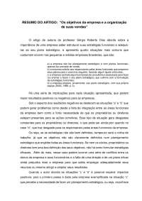 Resumo do artigo "Os objetivos da empresa e a organização de suas vendas"