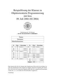 Beispiellösung Klausur Objektorientierte Programmierung mit Java - Juli 2004