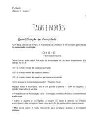 Evolução: Aula IV - Taxas e Padrões de Diversidade