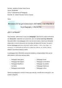 Fundamentos de Pedagogía: Resumen de las Presentaciones sobre Pedagogía y Educación