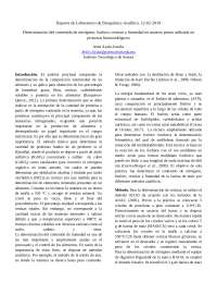 Determinación del contenido de nitrógeno, fosforo, cenizas y humedad en materia prima utilizada en procesos biotecnológicos