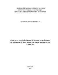 PROJETO DE PROTEÇÃO AMBIENTAL: Descarte de lixo doméstico nas vias públicas do bairro de Nova Dias D’Avila, Município de Dias D’Avila - BA.