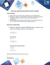 Ejercicios Segunda Oportunidad: Cálculo Integral