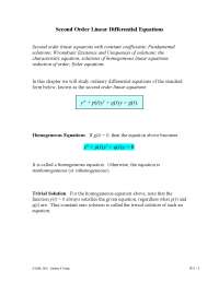 Solution to a Second Order Homogeneous Linear Differential Equation
