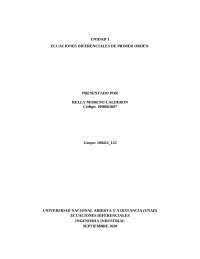 Ejercicios de Ecuaciones Diferenciales de Primer Orden - UNAD, Septiembre 2020
