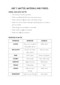 Unit 7: Matter,materials and forces - Docsity