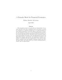 A Formula Sheet for Financial Economics