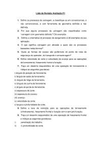 Lista de exercícios envolvendo usinagem