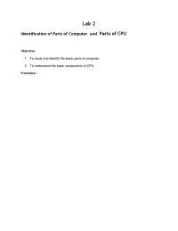 Lab 2: Identifying Computer Parts and CPU Components