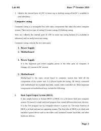 Identifying Internal CPU Components: Power, Motherboard, BIOS, Ports, Slots, Cables, Cooli