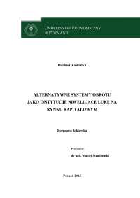 Alternatywne systemy obrotu jako instytucje niwelujące lukę na rynku kapitałowym