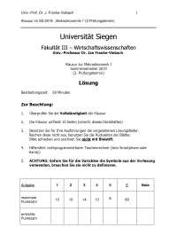 Klausur mit Musterlösung Makroökonomik I (2.T) SoSe 2019 Prof. Franke-Viebach Uni Siegen