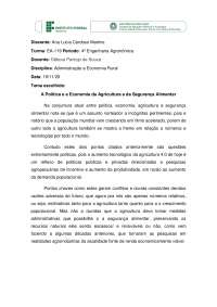 A Politica e Economia da Agricultura e Seguranca Alimentar: Desafios e Perspectivas