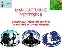 Manufacturing Processes II: Joining Methods & Cost Estimation