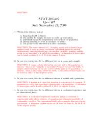 Solved Quiz 2 for Statistics Methods | STAT 303 - Docsity