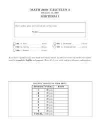 Midterm Examination 1 - Calculus 3 - Fall 2007 | MATH 2400 - Docsity