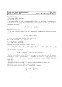 Differential Equations - Quiz 5 with Solutions | MATH 308 - Docsity