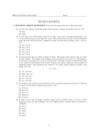 Questions for Sample Examination 1 - Mechanics | PHYS 218 - Docsity