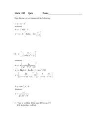 Solutions for Quiz Review - Calculus | MATH 1205 - Docsity