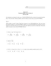 Exam 3 Version A - Honor-Engineering Mathematics I | MATH 151 - Docsity