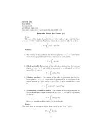 Formula Sheet for Exam 1 on Honor-Engineering Mathematics II | MATH 152 ...