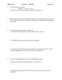 Practice Exam 2 on Honors General Chemistry 1 - Fall 1992 | CHEM 1151 ...