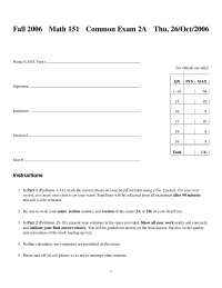 Exam 2 Form A - Honors-Engineering Mathematics I | MATH 151 - Docsity