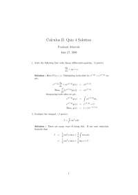 Solutions for Quiz 4 - Calculus II | MATH 141 - Docsity