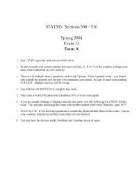Statistical Methods - Practice Exam 3 Form A | STAT 303 - Docsity