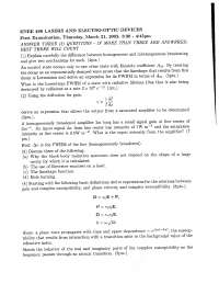 Questions with Answer for Exam 1 - Laser Electrical Optics Development | ENEE 496