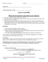 Exam 3, Version 1 for General Physics 1 | PHYS 1110 - Docsity
