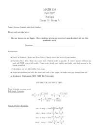 Exam 3 Review Questions - Trigonometry and Linear Algebra | MATH 150 ...