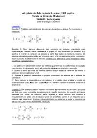 Lista de Exercícios Controle Moderno e Controle Digital