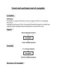 front end and back end of compiler