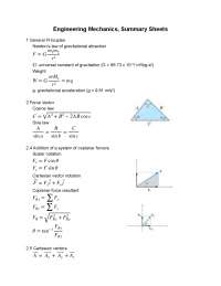 Engineering Mechanics: Summary Sheets on Vector Addition, Force Systems, and Equilibrium